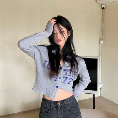 Grey V Neck Cropped Cardigan