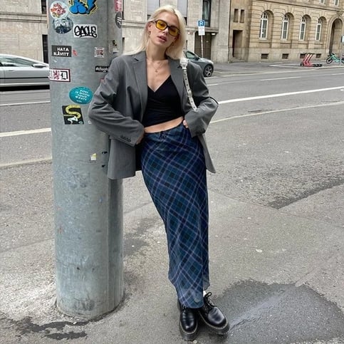 Blue Plaid Maxi Skirt