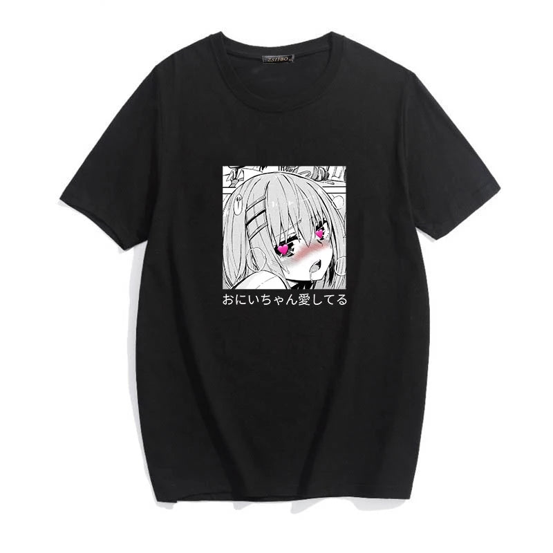 Cute Anime Sweet Girl Cartoon Short Sleeve T-shirt Print Punk Goth Loose Aesthetic Casual Summer E-Girl Kawaii Korean Japanese Harajuku