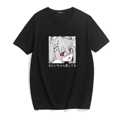 Cute Anime Sweet Girl Cartoon Short Sleeve T-shirt Print Punk Goth Loose Aesthetic Casual Summer E-Girl Kawaii Korean Japanese Harajuku