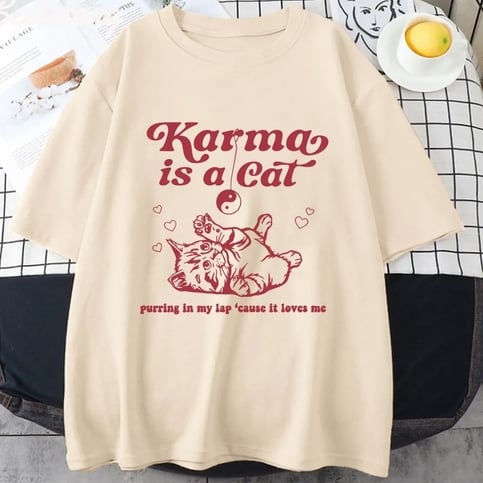 Karma Cat Print Short Sleeve T-shirt