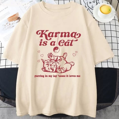 Karma Cat Print Short Sleeve T-shirt