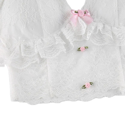 White Lace Bow Sheer Corset Top