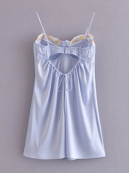 Light Blue Floral Embroidery Mini Dress