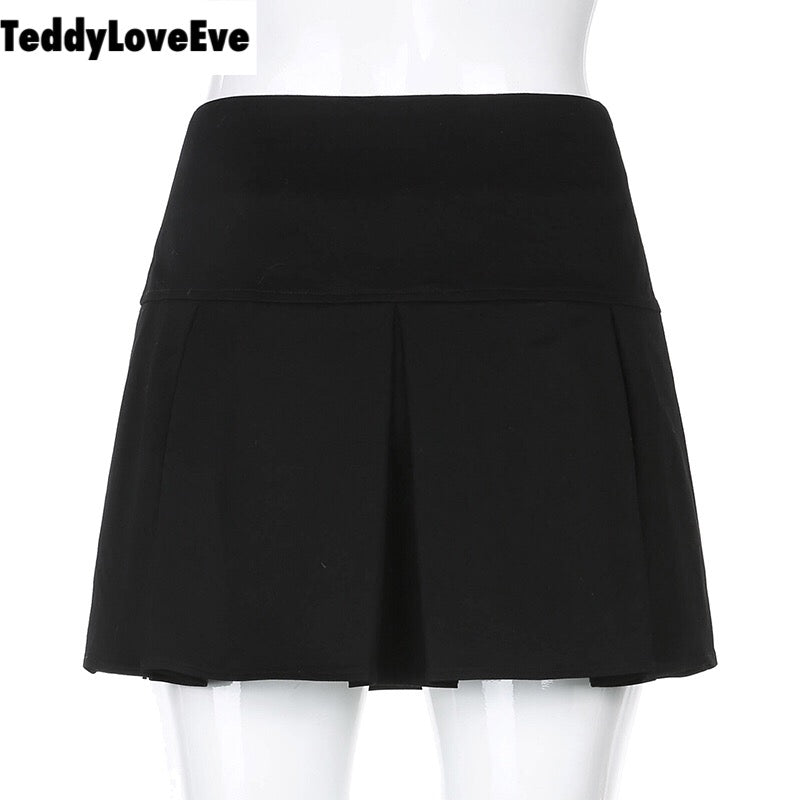 Cute Goth Dark Grunge Punk Pleated High Waisted Rivet Patchwork Mini Skirt Bottoms E-Girl Kawaii Korean Japanese Harajuku Streetwear