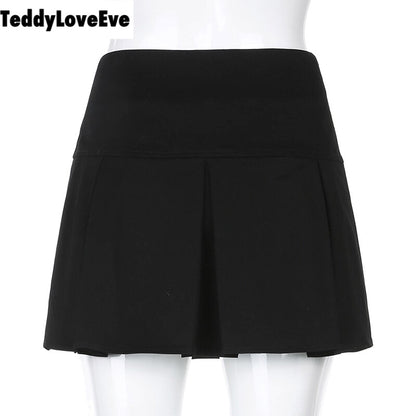 Cute Goth Dark Grunge Punk Pleated High Waisted Rivet Patchwork Mini Skirt Bottoms E-Girl Kawaii Korean Japanese Harajuku Streetwear