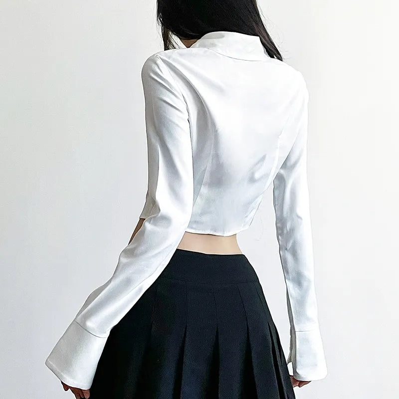 White Butterfly Rhinestone Tie + Long Sleeve Shirt Set
