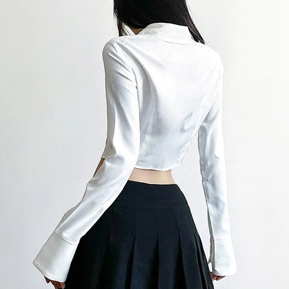 White Butterfly Rhinestone Tie + Long Sleeve Shirt Set