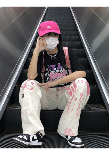 Anime Girl Print Wide Leg Pants