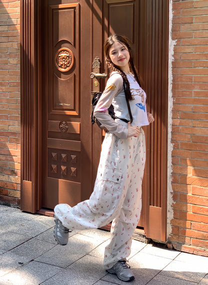 Floral Print Drawstring High Waist Pants