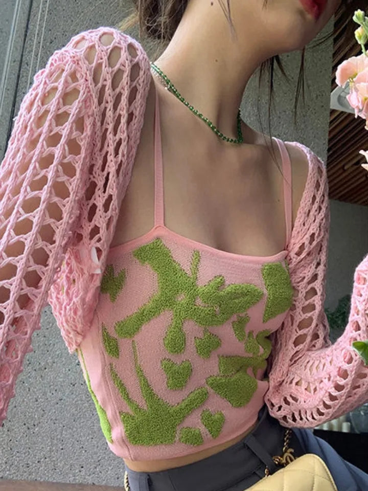 2pcs Hollow Smock + Tie Dye Tank Top