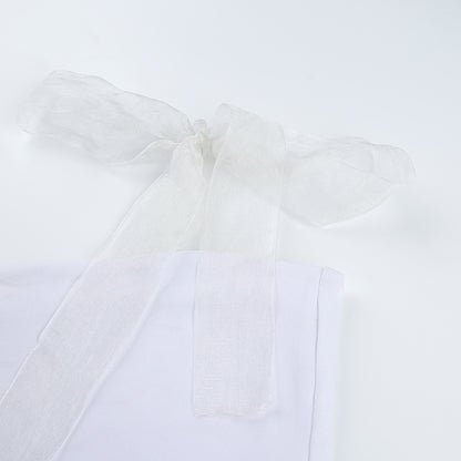 Cute White Patchwork Mesh Transparent Straps Tie Up Tank Top Crop Shirt Tee T-shirt E-Girl Kawaii Korean Japanese Harajuku Retro Streetwear Aesthetic