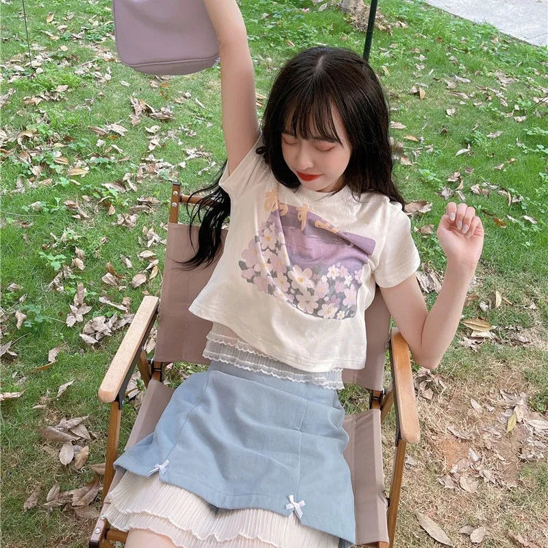 Purple Flower Aesthetic Print Short Sleeve T-shirt