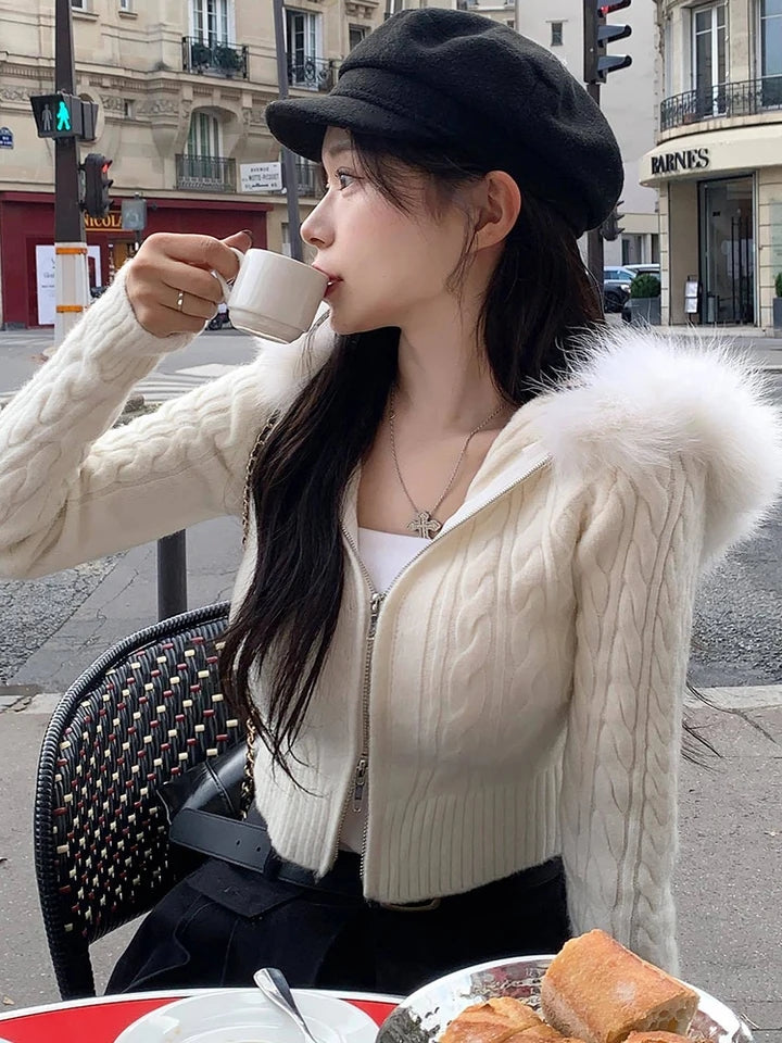 Furry Hoode Cropped Jacket