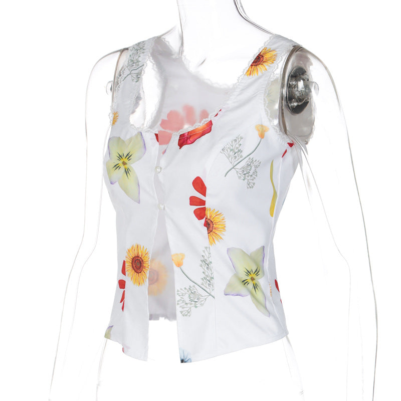 Floral Lace Cut Out Patchwork Crop Top