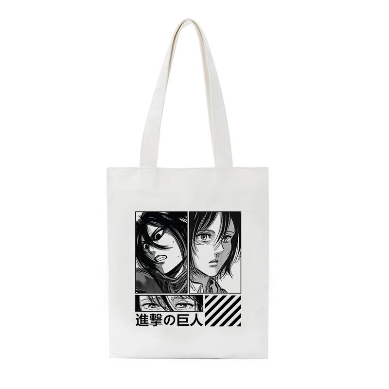 Cute Titan Anime Cartoon Print Canvas Tote Bag Shopping Shoulder Bag Aesthetic Casual Summer E-Girl Kawaii Korean Japanese Harajuku