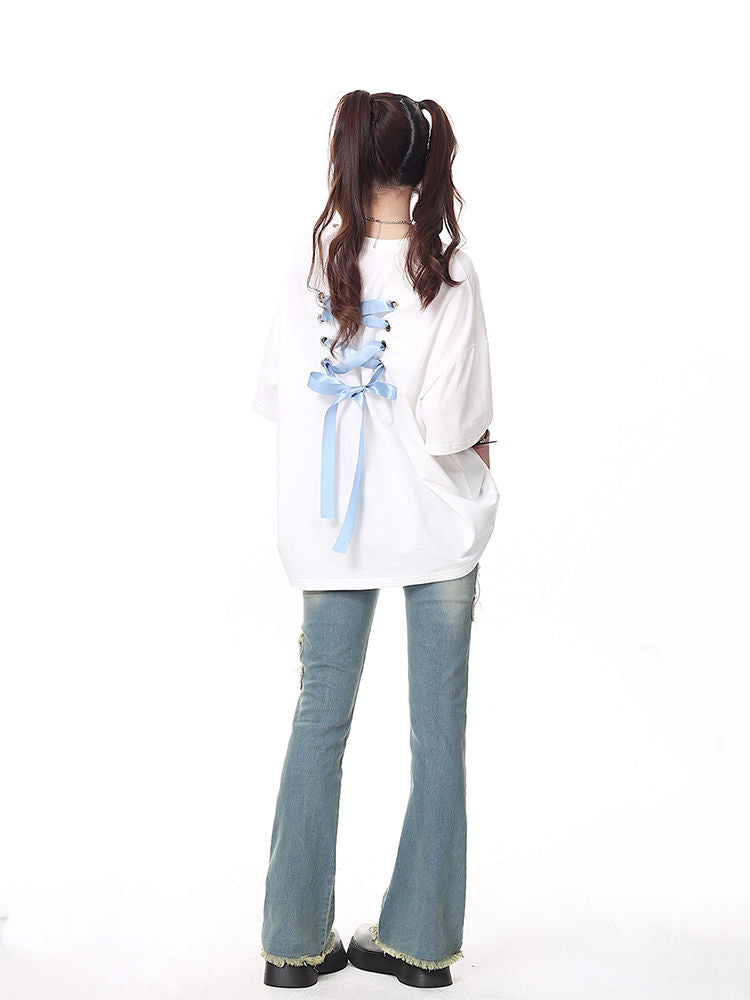 Bow Bandage Oversized Short Sleeve T-shirt