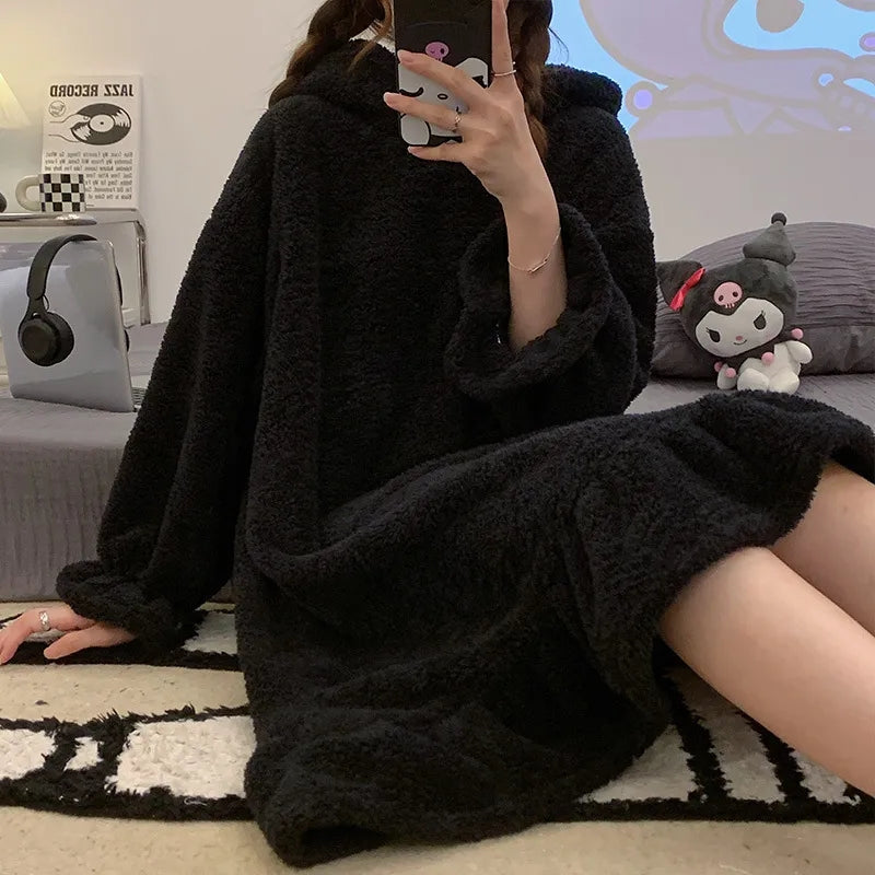Black Japanese Anime Fleece Pullover Pajamas