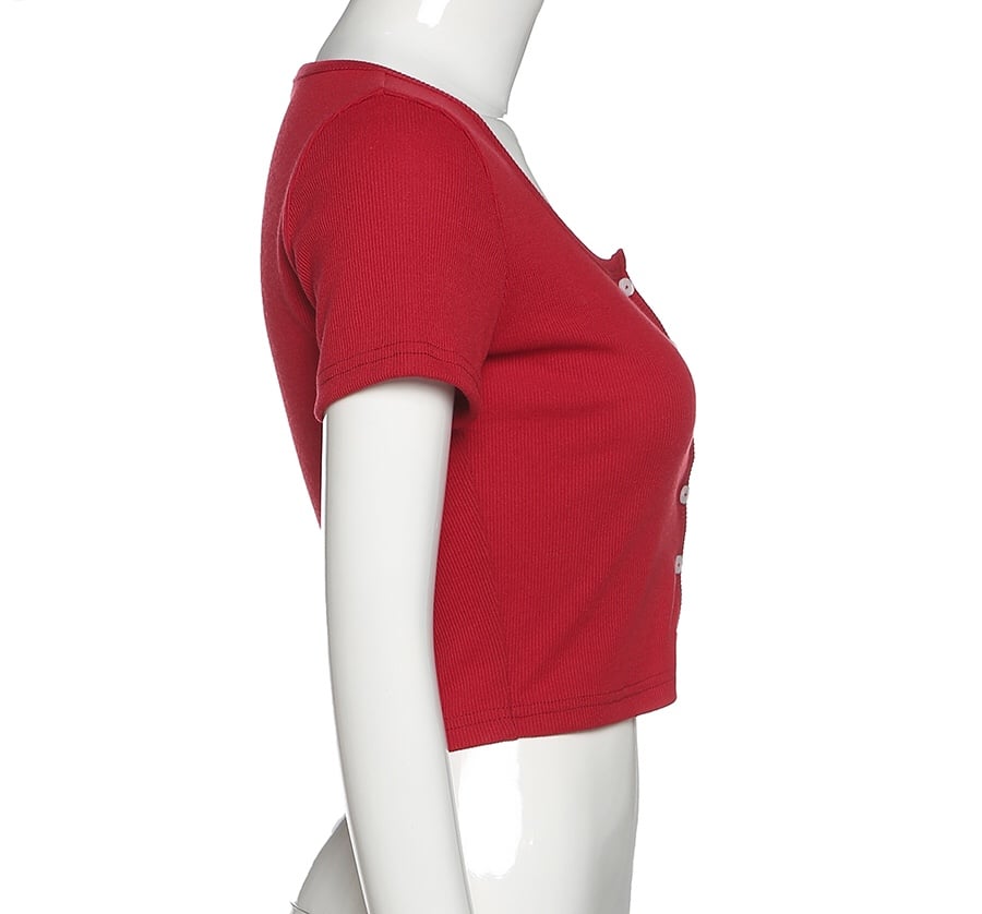 Cute V Neck Short Sleeve Cardigan Button Up Crop Top Tee T-shirt Shirt Kawaii Korean Japanese Harajuku Chinese Retro Streetwear Aesthetic Fashion