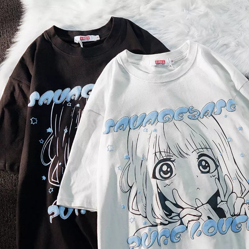 Anime Girl Graphic Print Loose Short Sleeve T-shirt