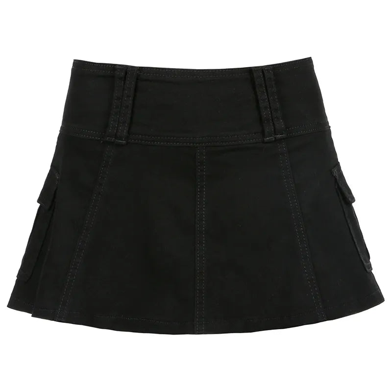 White Denim A-Line Low Waist Skirt