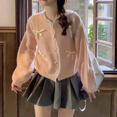 Pink Bow Knot Long Sleeve Sweater
