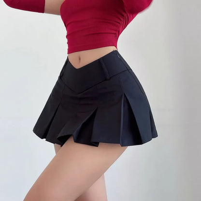 Black V Shape Low Waist Mini Skirt