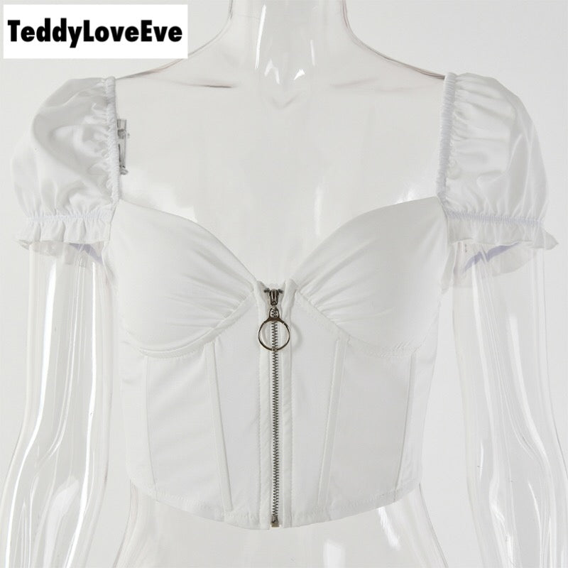 Cute Sexy V Neck Corset Backless Summer Zipper Beach Crop Shirt Tee T-shirt E-Girl Kawaii Korean Japanese Harajuku Chinese Retro Streetwear Aesthetic