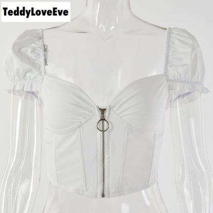 Cute Sexy V Neck Corset Backless Summer Zipper Beach Crop Shirt Tee T-shirt E-Girl Kawaii Korean Japanese Harajuku Chinese Retro Streetwear Aesthetic