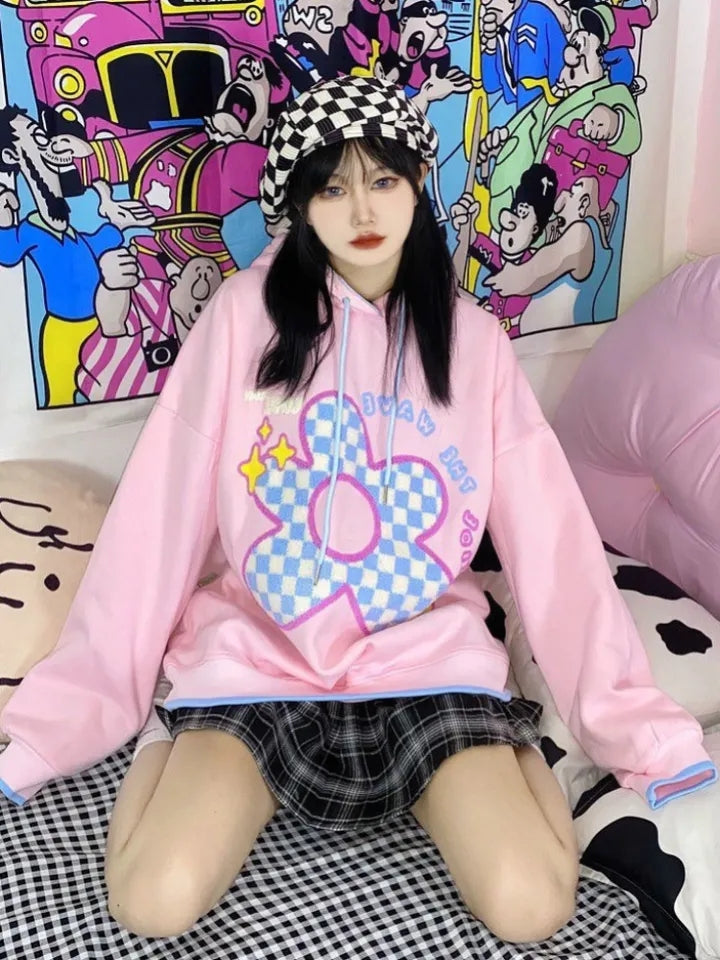 Pink Flower Lattice Embroidery Hoodie