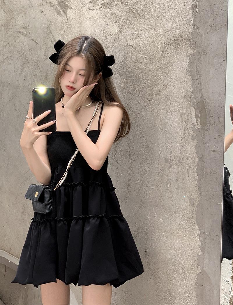 Black Ruffle Pleated Sundress
