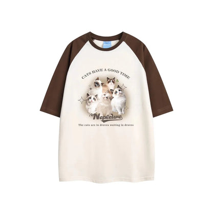 Graphic Cat Print Short Sleeve T-shirt
