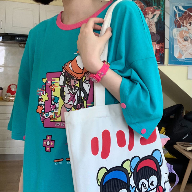 Colorful Anime Girl Graphic Print Short Sleeve T-shirt