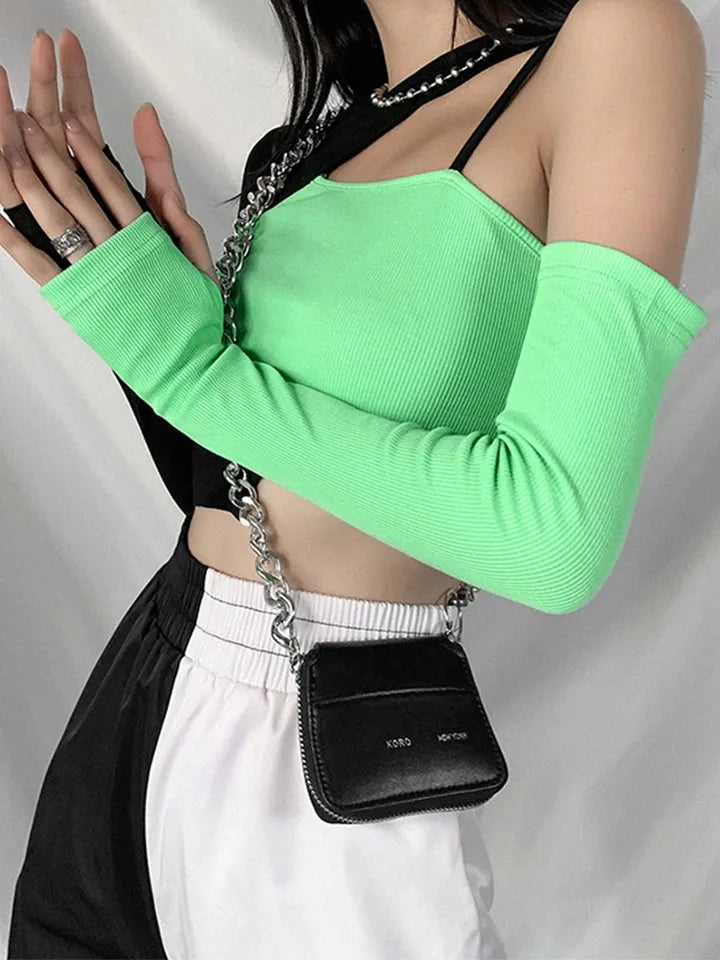 Green & Black Patchwork Hollow Out Long Sleeve Shirt