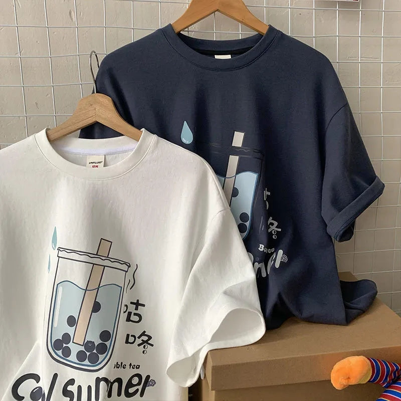 Bubble Milk Tea Print Short Sleeve T-shirt