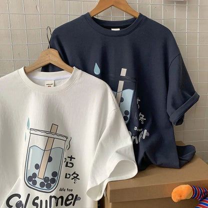 Bubble Milk Tea Print Short Sleeve T-shirt
