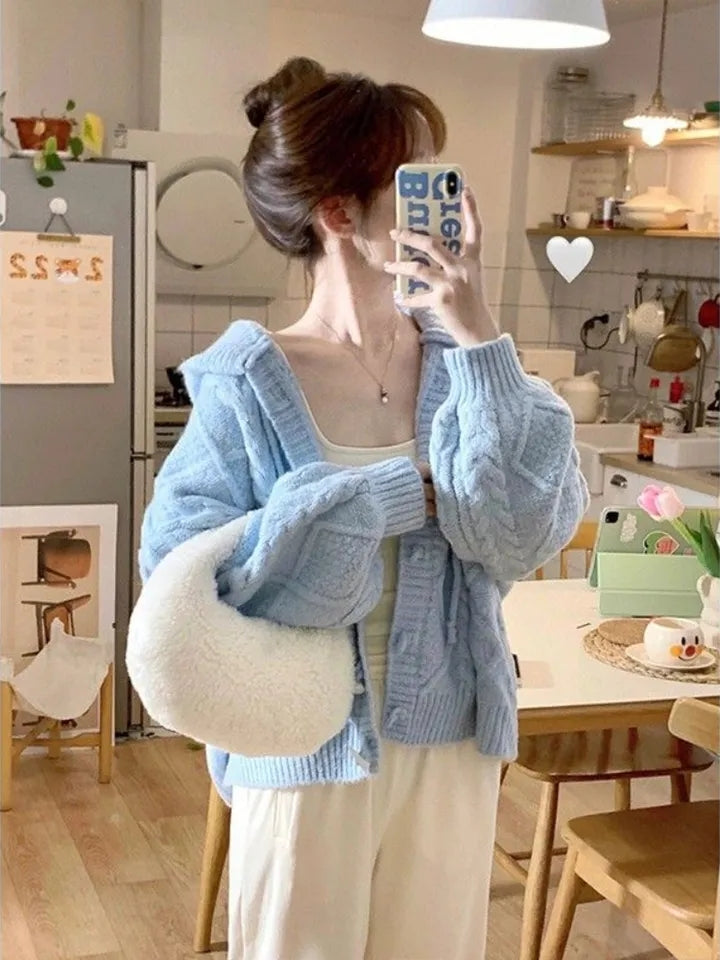 Blue Knit Loose Cardigan