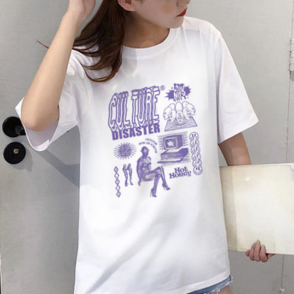 Retro Vintage Graffiti Print Short Sleeve Shirt T-shirt Top Hiphop Goth Punk Summer Casual E-Girl Kawaii Korean Japanese Harajuku Streetwear
