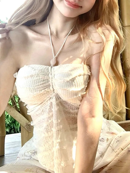 White Y2K Sleeveless Beach Crop Top