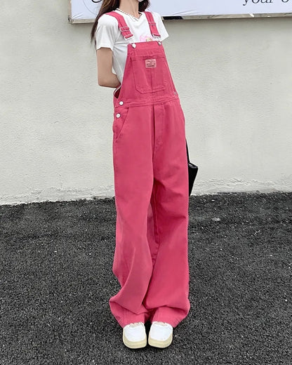 Pink Denim Overall Pants