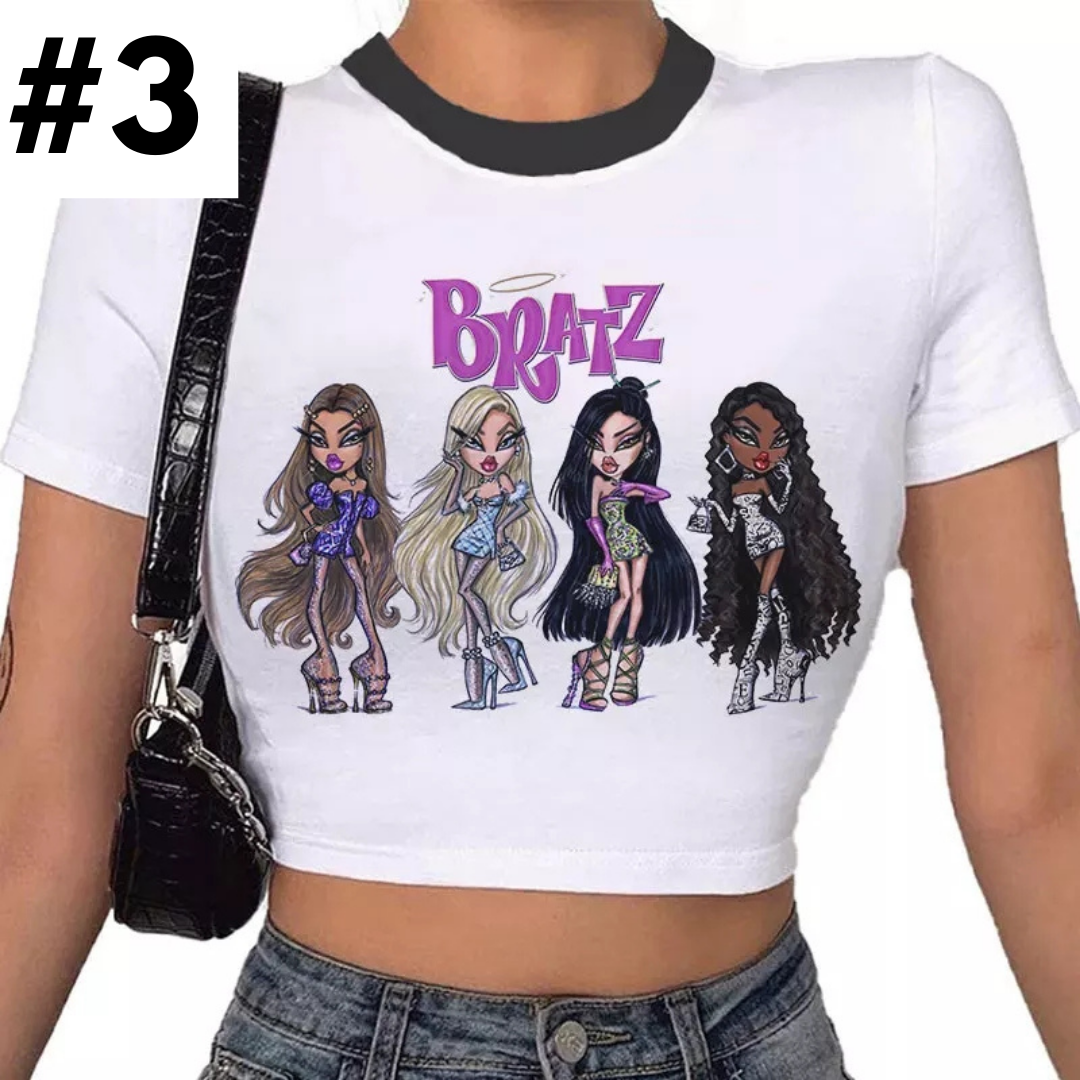 Doll Cartoon Graphic Print White Short Sleeve T-shirt