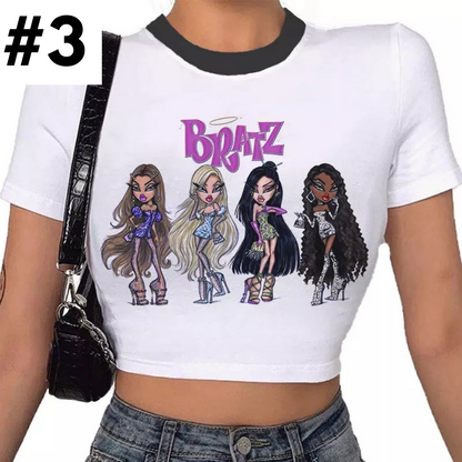 Doll Cartoon Graphic Print White Short Sleeve T-shirt