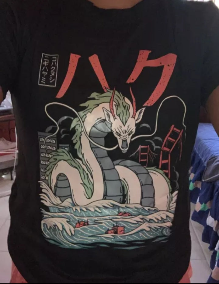 Cute Black Dragon Anime Cartoon Print Oversize Loose Short Sleeve T-shirt Aesthetic Casual Summer E-Girl Kawaii Korean Japanese Harajuku Street