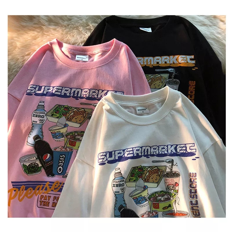Retro Gas Station Food Print Short Sleeve T-shirt