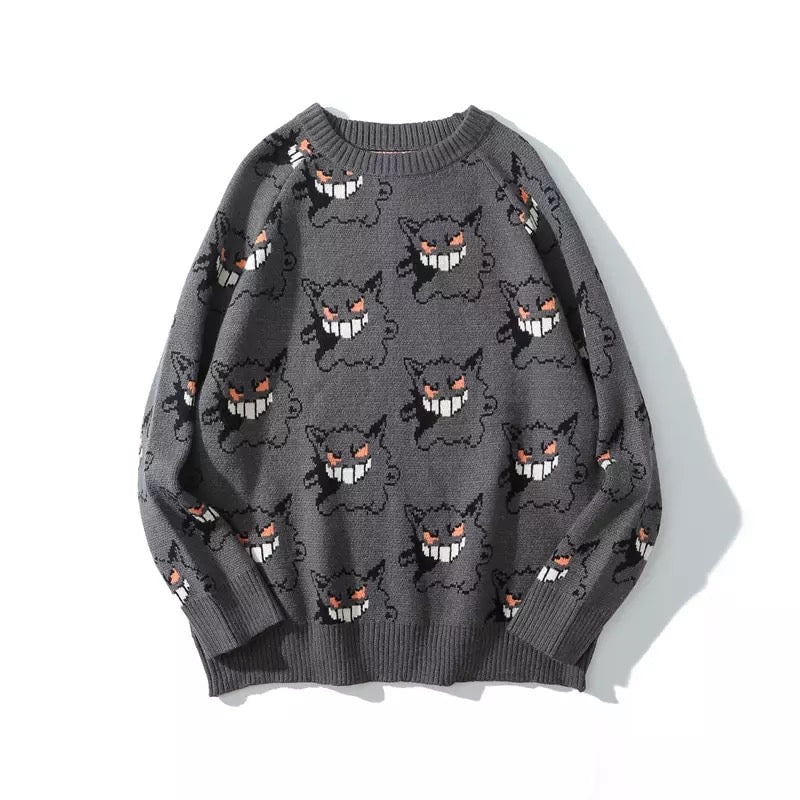 Genger Anime Cartoon Knit Loose Sweater Sweatshirt Long Sleeve Pullover Jumper Winter Goth Punk E-Girl Kawaii Korean Japanese Harajuku Streetwear