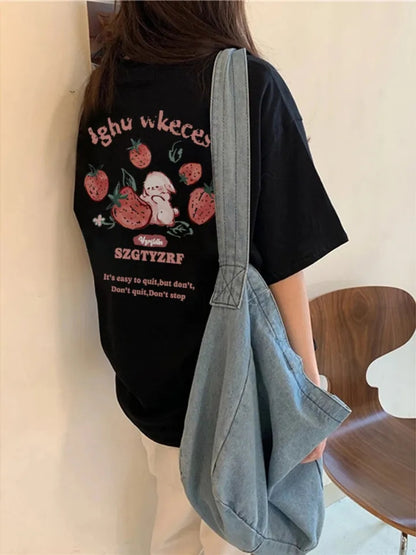 Oversized Strawberry Print Short Sleeve T-shirt