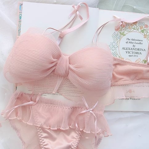 Sweet Bow Mesh Bra + Panties Set