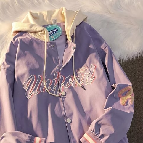 Vintage Pastel Letter Embroidery Oversized Baseball Jacket