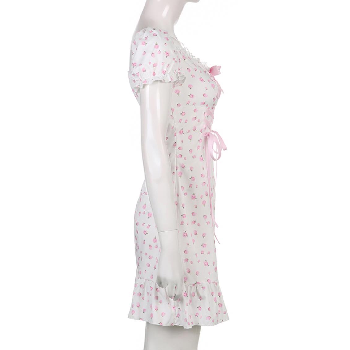 White Floral Puff Short Sleeve Lace Patchwork Mini Dress Summer Aesthetic Casual E-Girl Kawaii Korean Japanese Harajuku