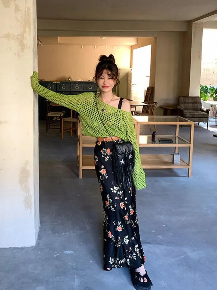 Green Hollow Out Oversized Smock